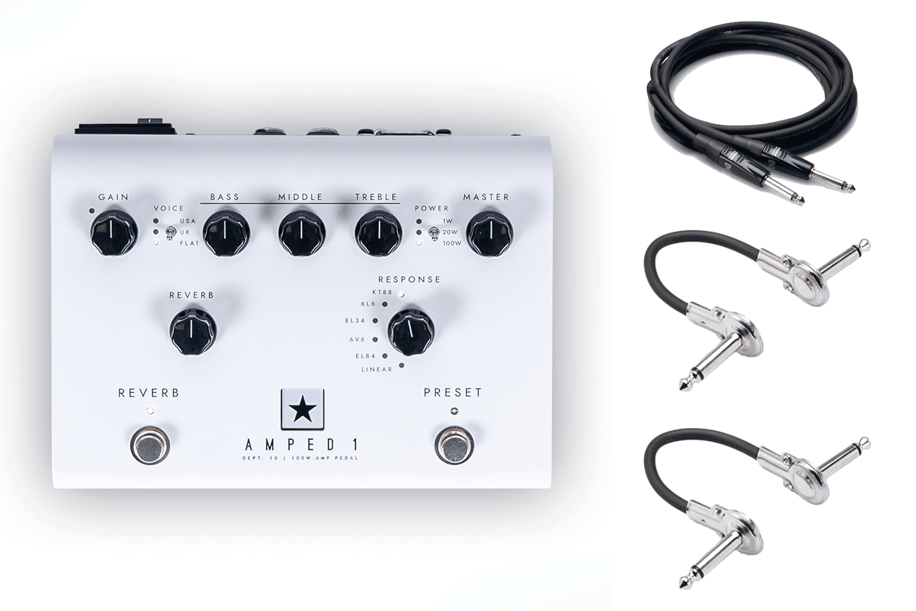 Blackstar Dept. 10 AMPED 1 amp pedal with cables, top view