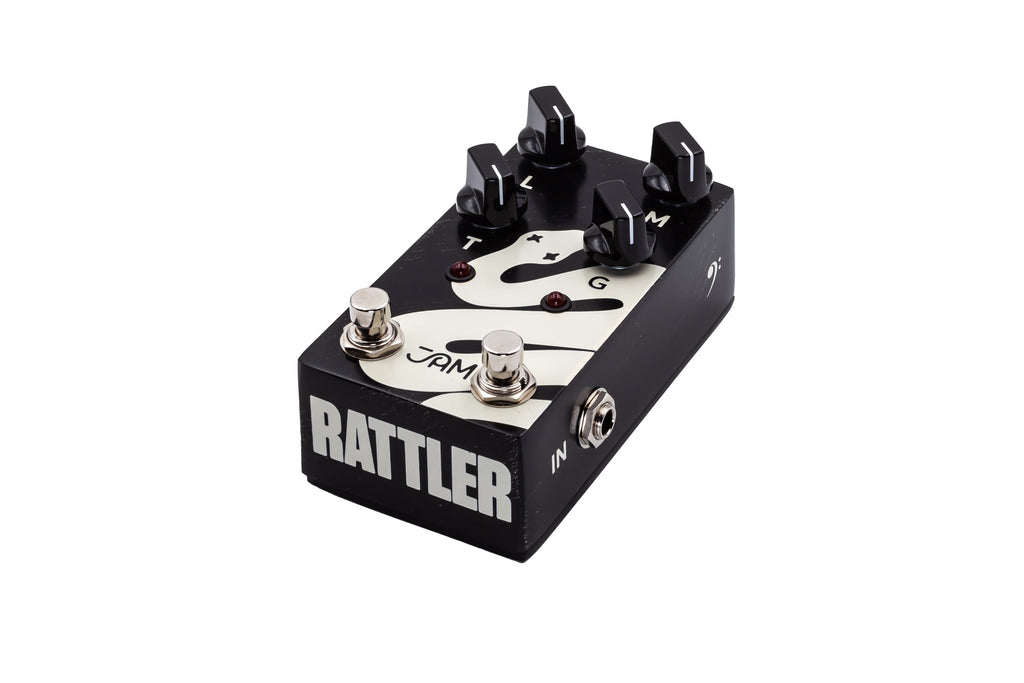 JAM Pedals Rattler Bass mk.2 distortion pedal - side jacks view