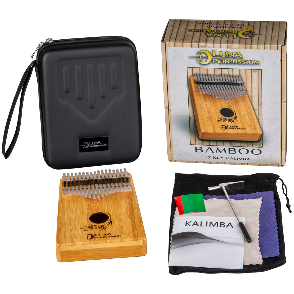 Luna 17-key bamboo kalimba — Luna Percussion logo detail