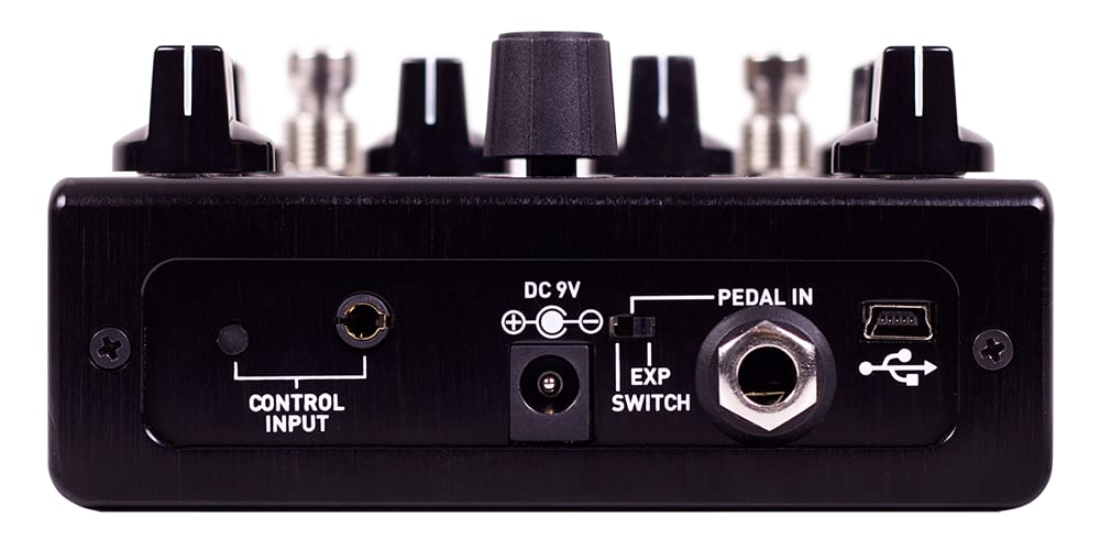 Source Audio Encounter delay reverb pedal — rear MIDI ports