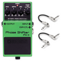 Boss PH-3 Phase Shifter guitar pedal — green with two patch cables