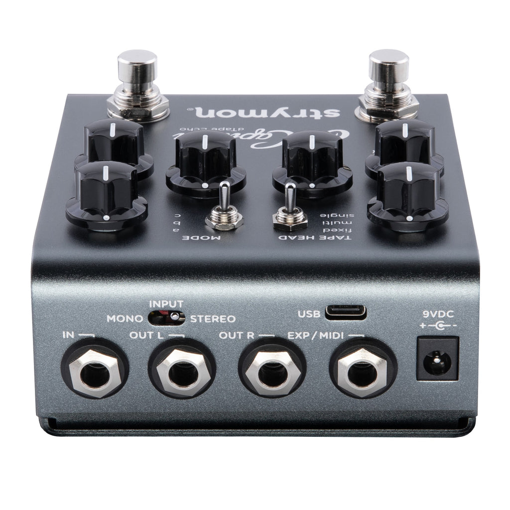 Strymon El Capistan V2 dTape echo pedal — rear panel jacks and switches