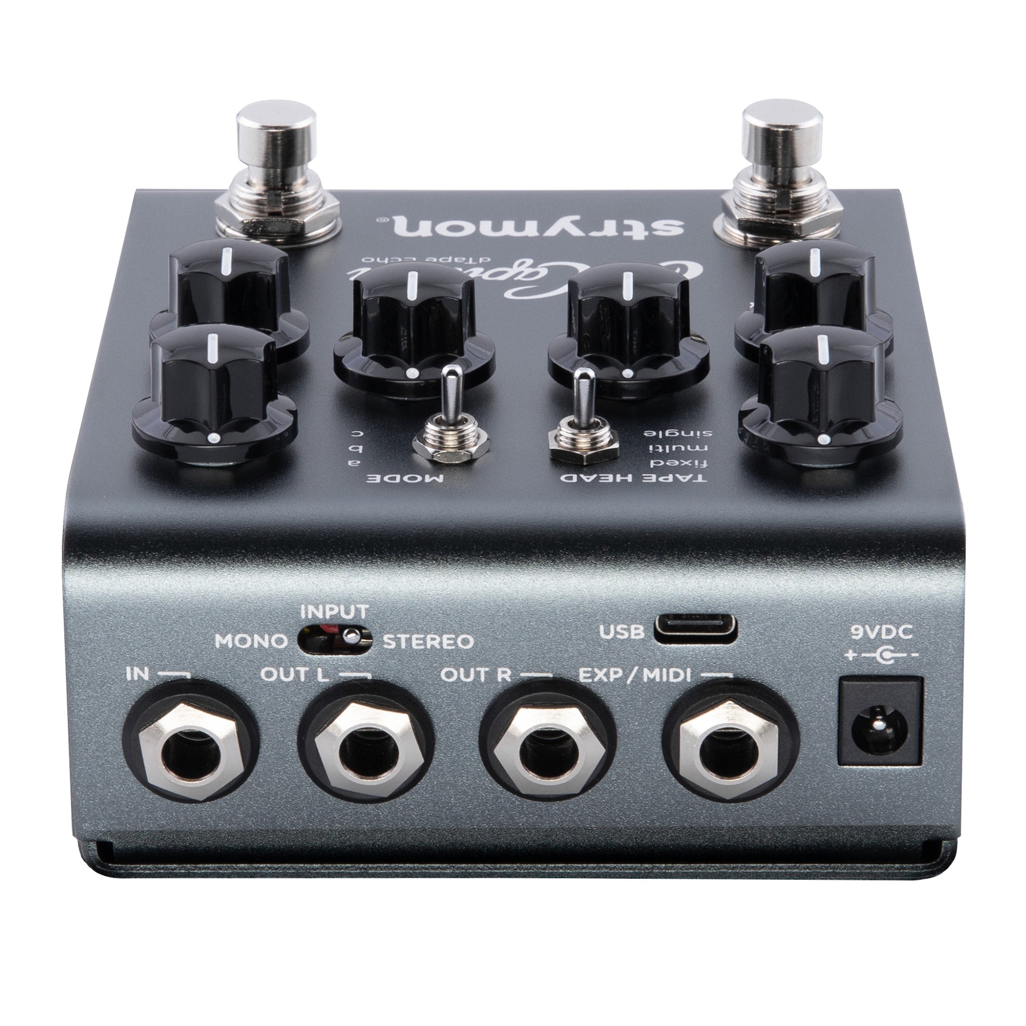 Strymon El Capistan V2 dTape echo pedal — rear panel jacks and switches