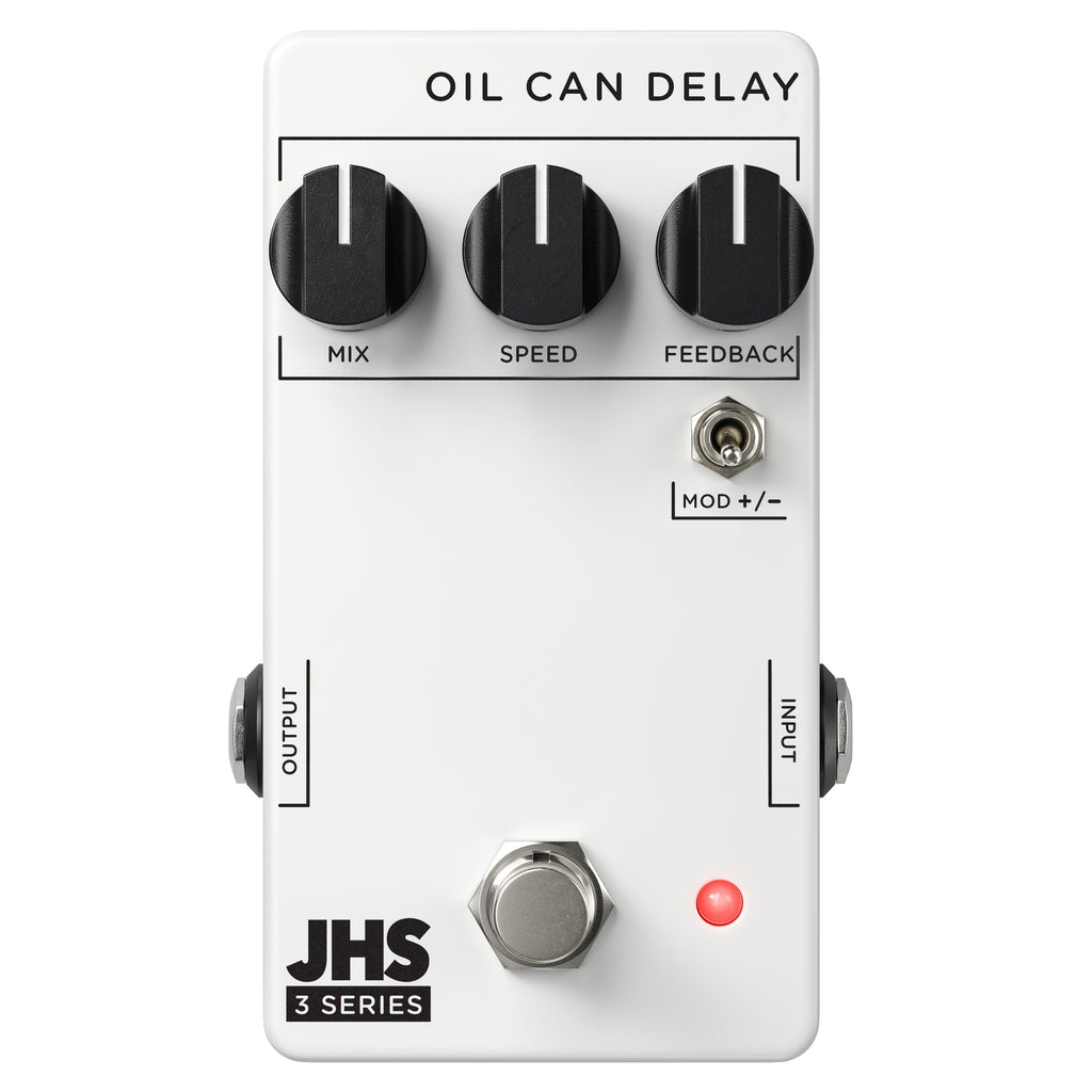 JHS 3 Series Oil Can Delay pedal — white enclosure, alternate angle