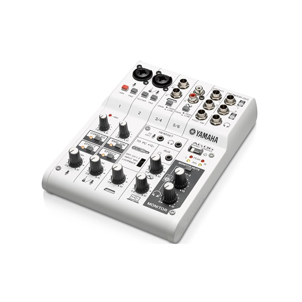 Yamaha AG06 mixer, rear connections and combo inputs
