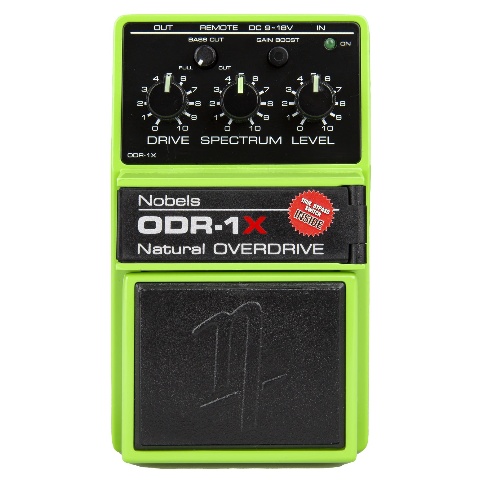 Nobels ODR-1X overdrive pedal — green enclosure top view