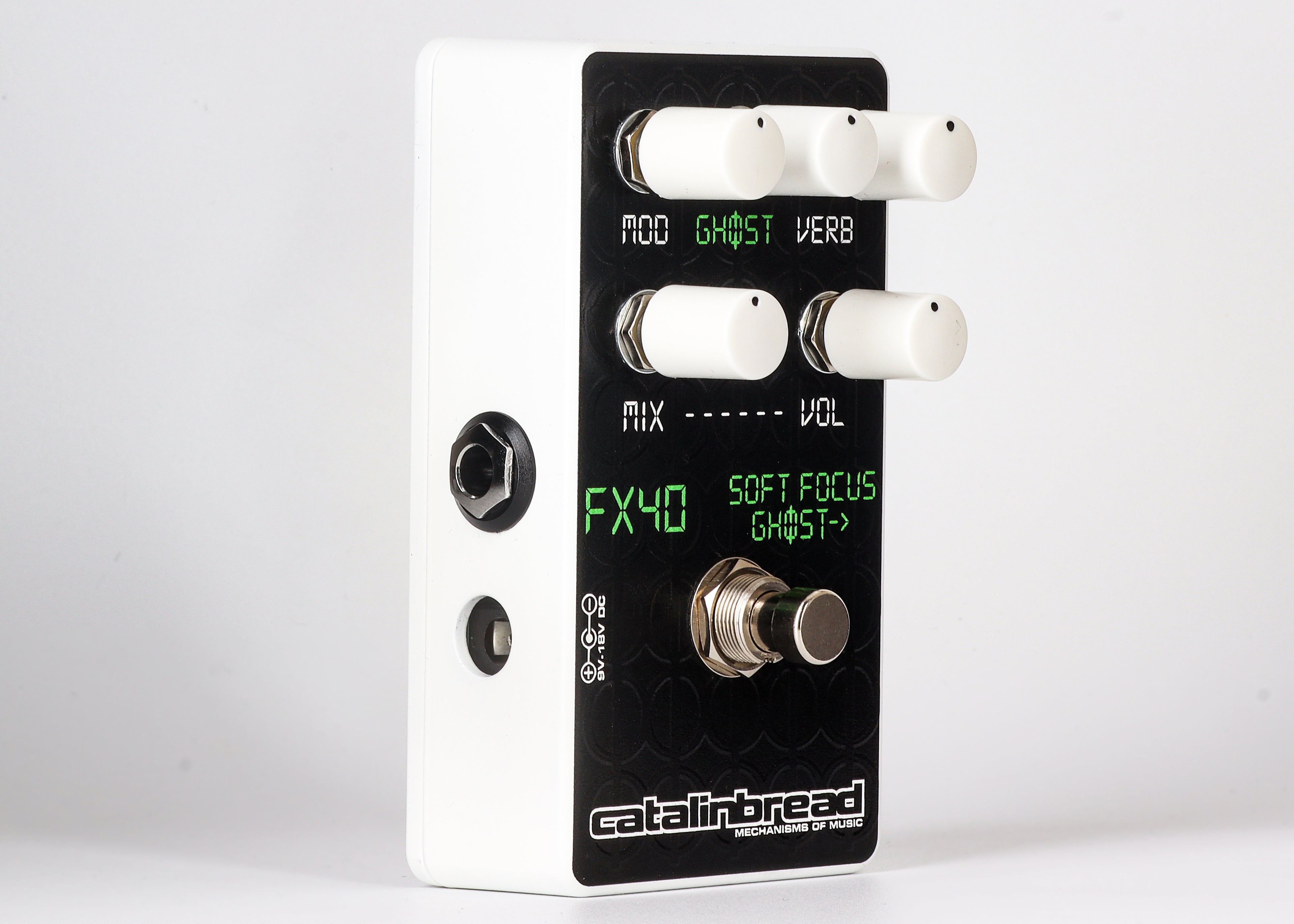 Catalinbread Soft Focus Ghost reverb pedal — side view input jack