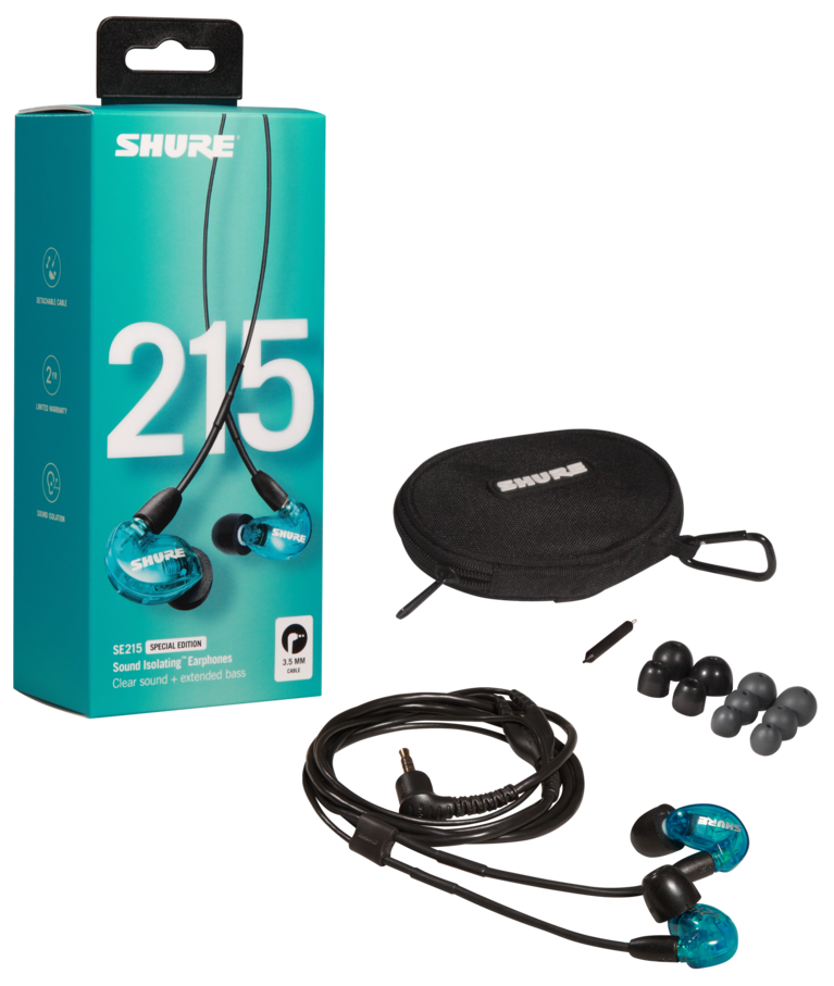 Shure SE215 blue Special Edition earphones — earbuds detail