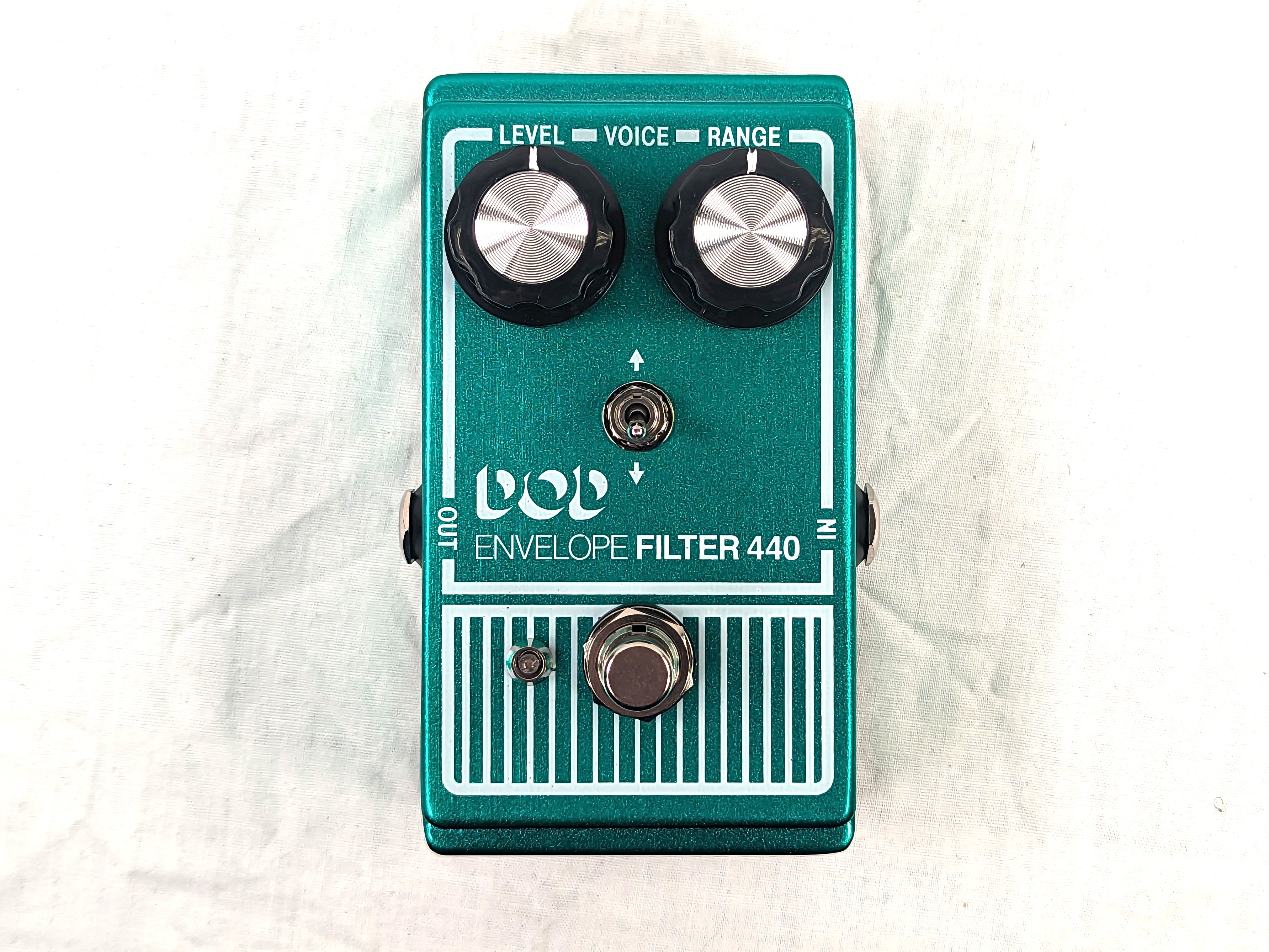 DOD Envelope Filter 440 pedal - used green chassis top view