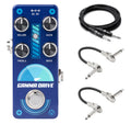 Pigtronix Gamma Drive overdrive pedal — blue enclosure with included Hosa cables
