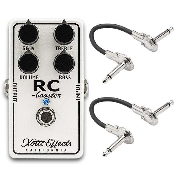 Xotic RC Booster Classic white clean boost pedal with two patch cables