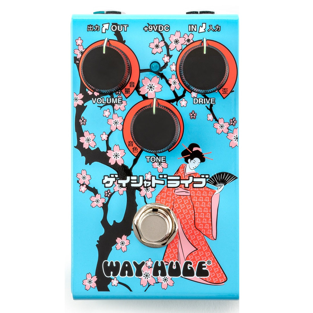 Way Huge WM32B Geisha Drive Limited Edition Blue overdrive pedal — blue enclosure, top view