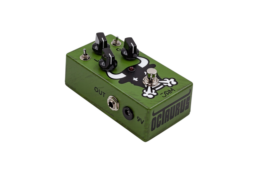 JAM Pedals Octaurus green octave fuzz pedal — rear view