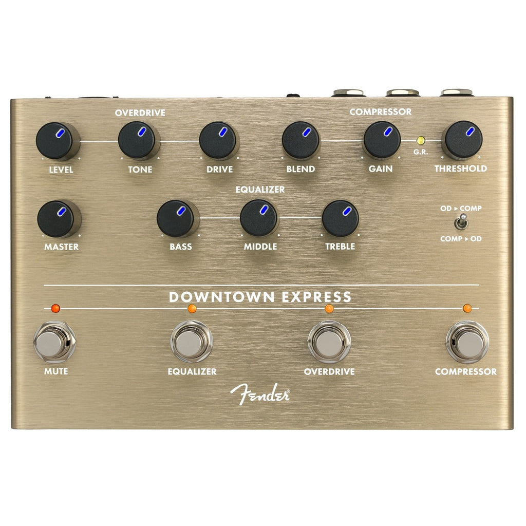Fender Downtown Express bass multi-effect pedal — control knobs detail