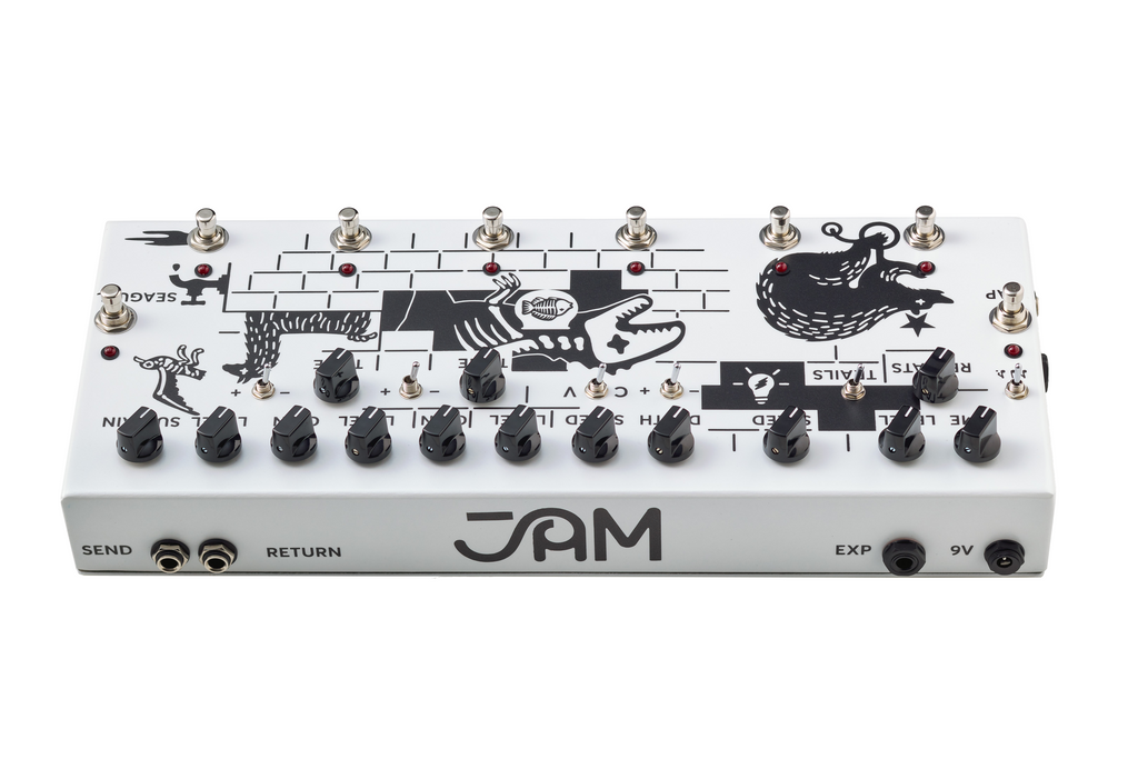 JAM Pedals Pink Flow multi-effects pedal — effect section labels