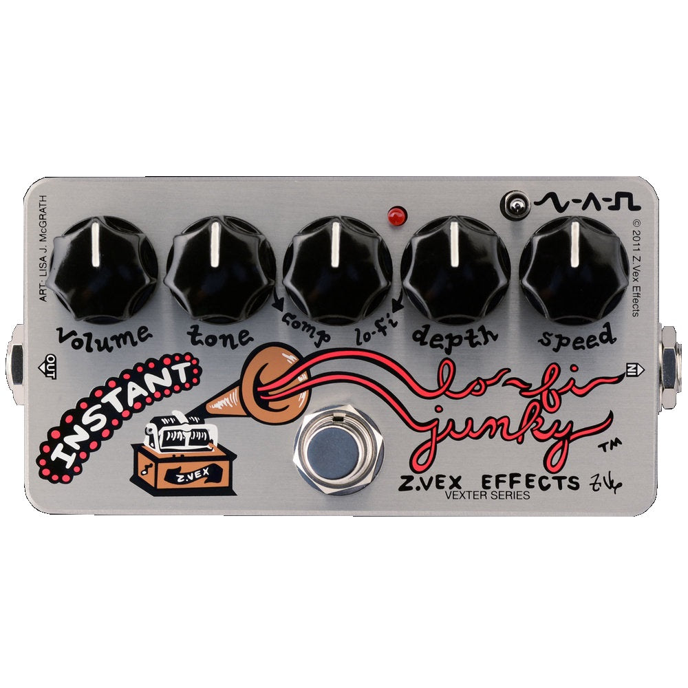 ZVEX Vexter Instant Lo-Fi Junky Modulation Pedal — Silver top view