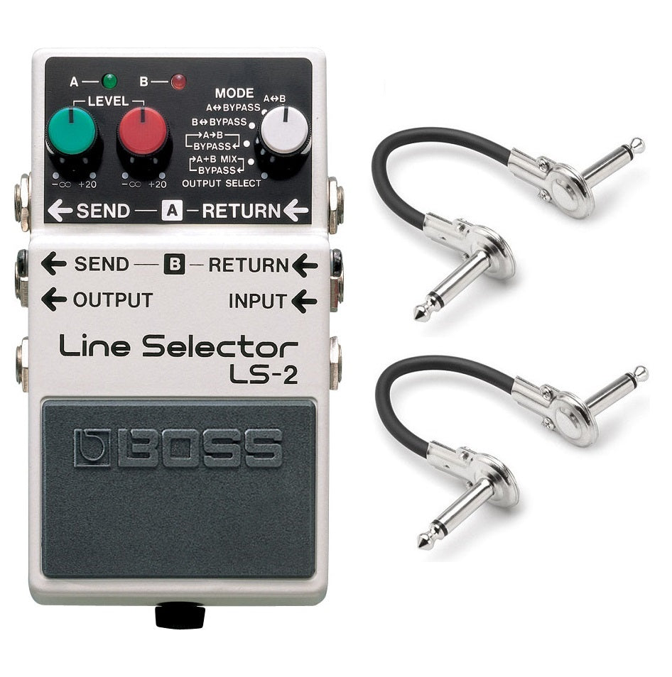 Boss LS-2 line selector pedal — white stompbox with included patch cables