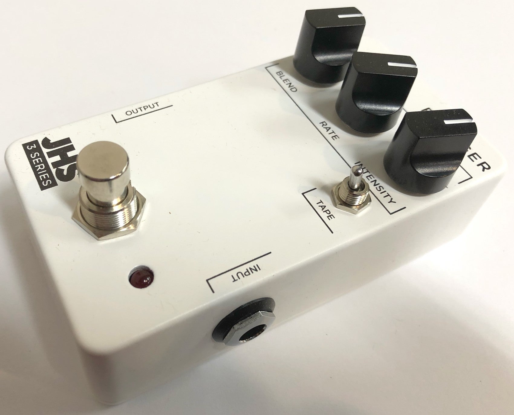 Used JHS 3 Series Flanger pedal — white enclosure, side view