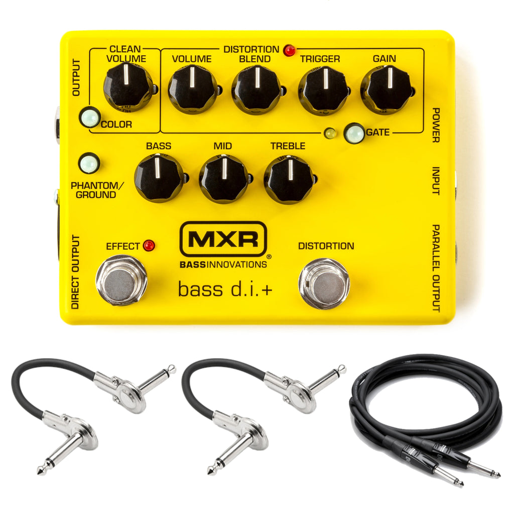 MXR M80 Bass DI+ Distortion pedal in yellow with included patch and guitar cables