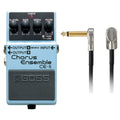 Boss CE-5 Chorus Ensemble pedal — blue compact chorus with Boss patch cable