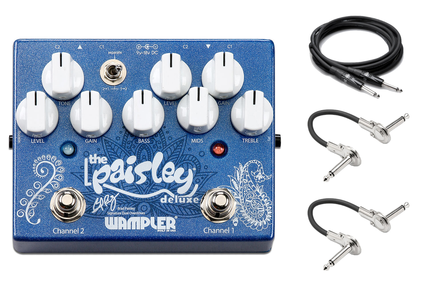 Wampler Paisley Drive Deluxe pedal - top view showing dual channel controls