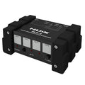 NUX PLS-4 four channel guitar line switcher — black enclosure, angled view with OUT1-4 buttons