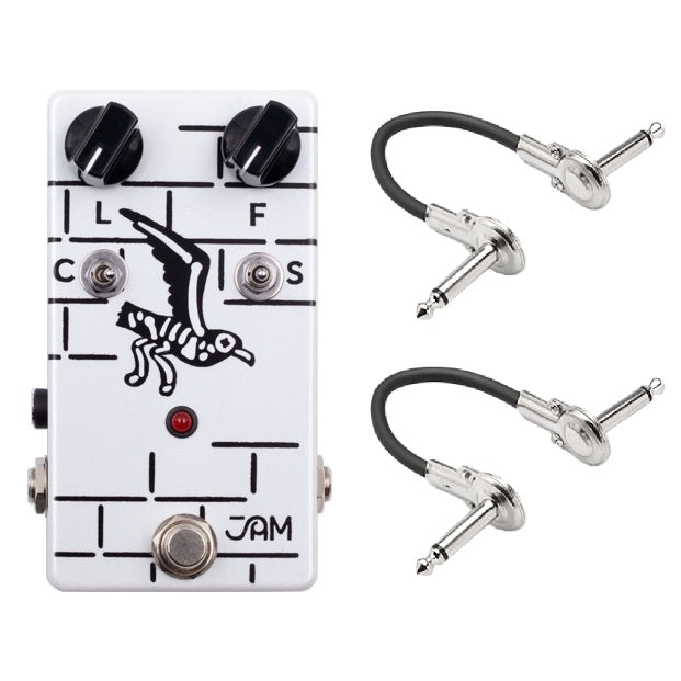 JAM Pedals Seagull cocked wah pedal in white with two patch cables