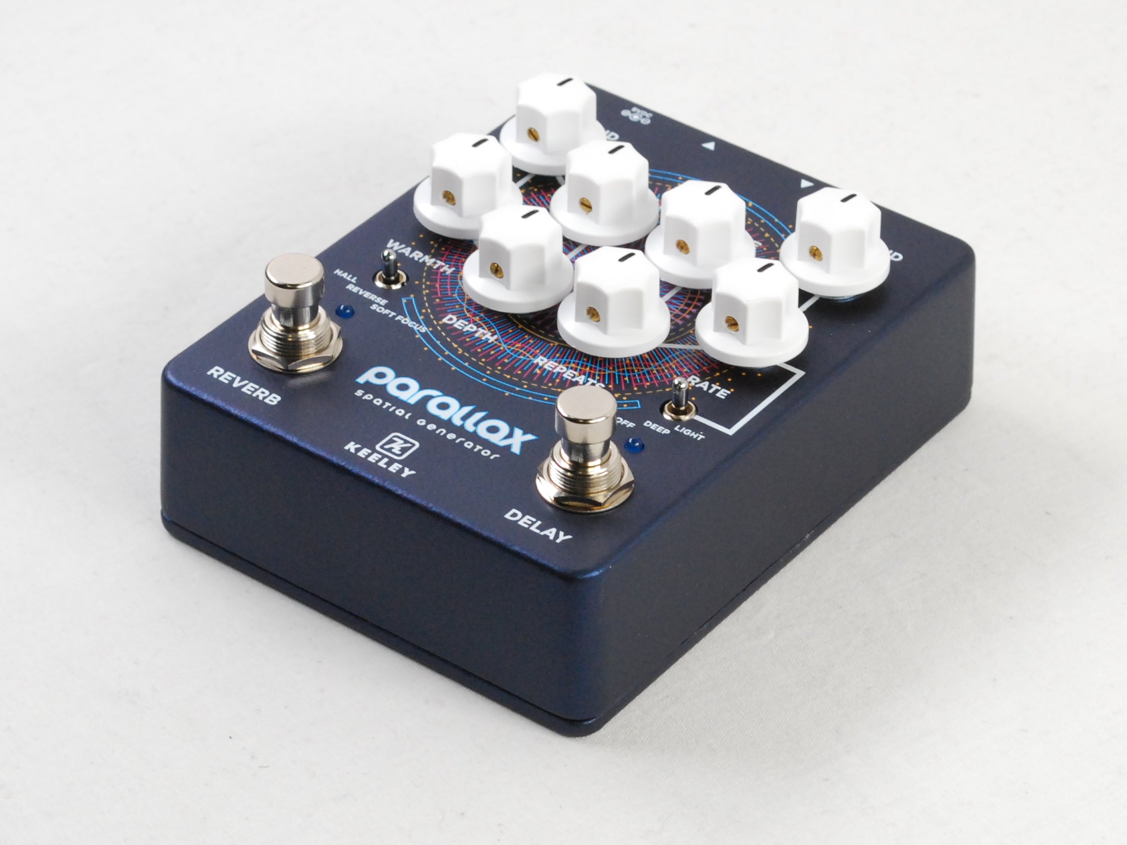 Used Keeley Parallax reverb delay pedal — side jacks view