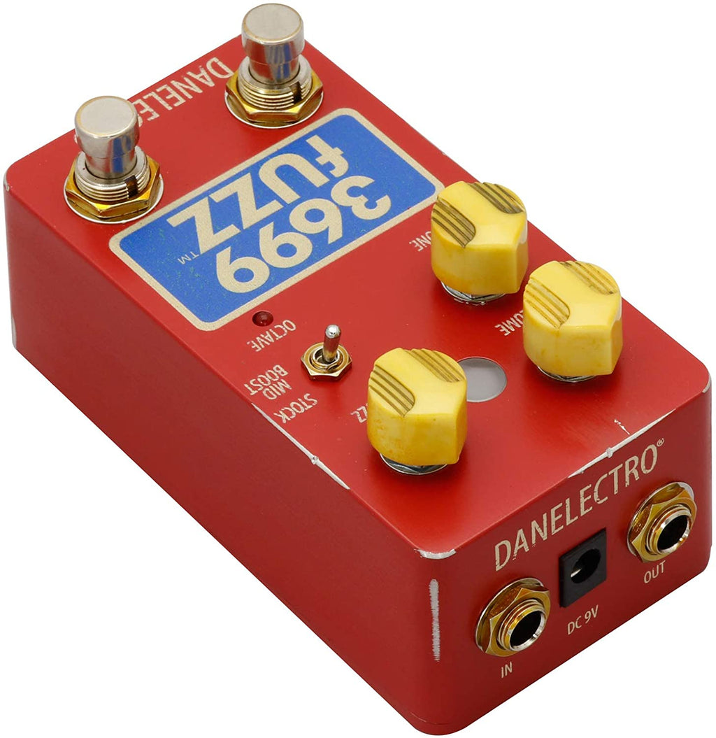 Used Danelectro 3699 Fuzz red octave pedal — side view