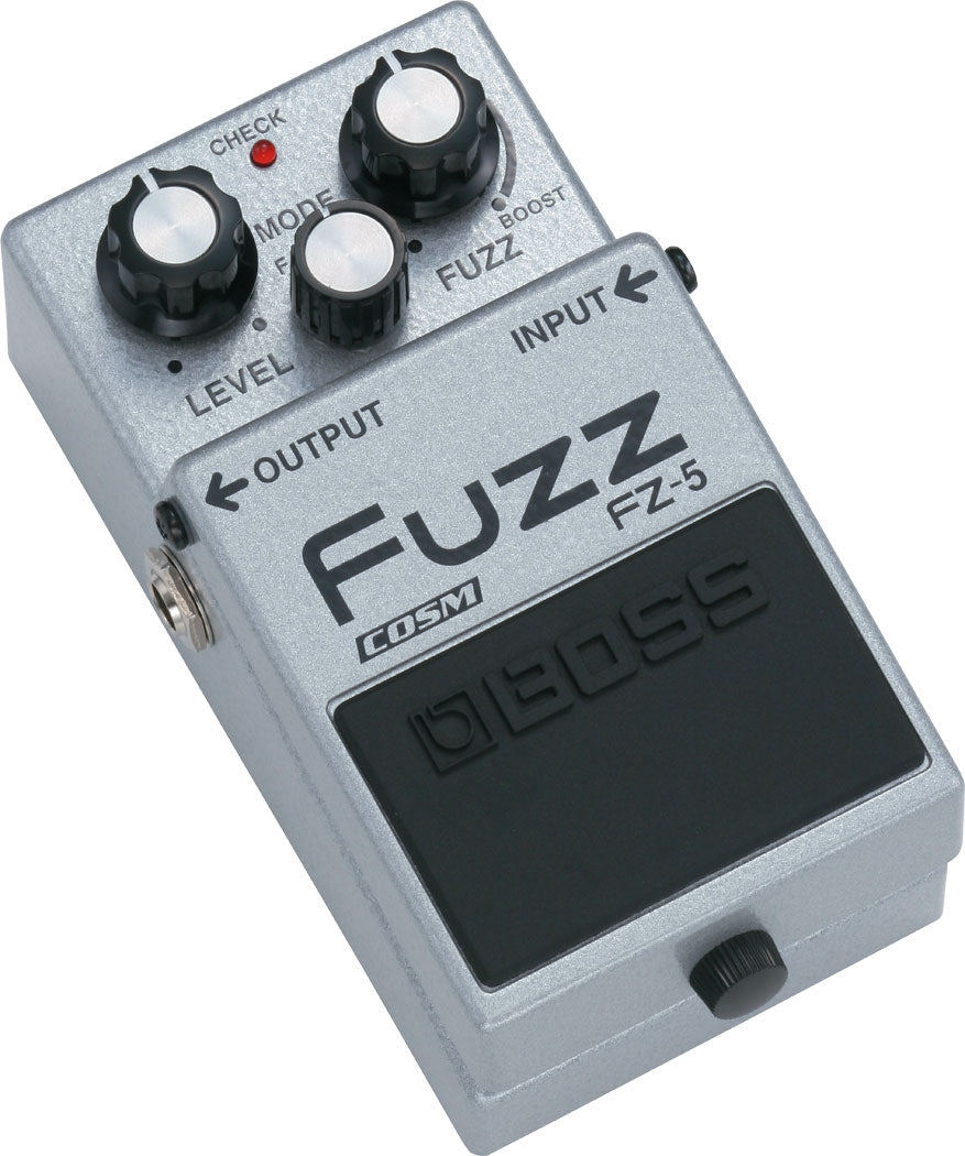 Boss FZ-5 fuzz pedal — control knobs and mode switch close-up