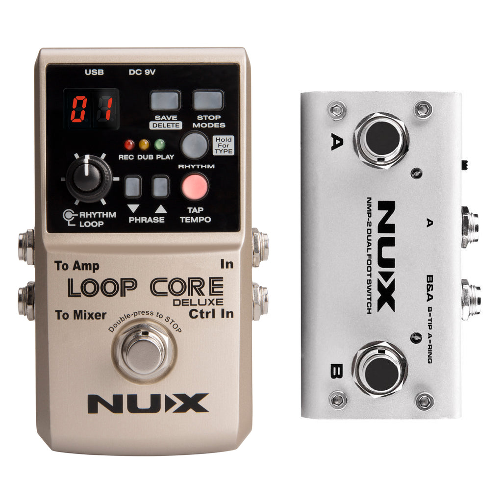 Open box NUX Loop Core Deluxe looper pedal — gold enclosure with footswitch