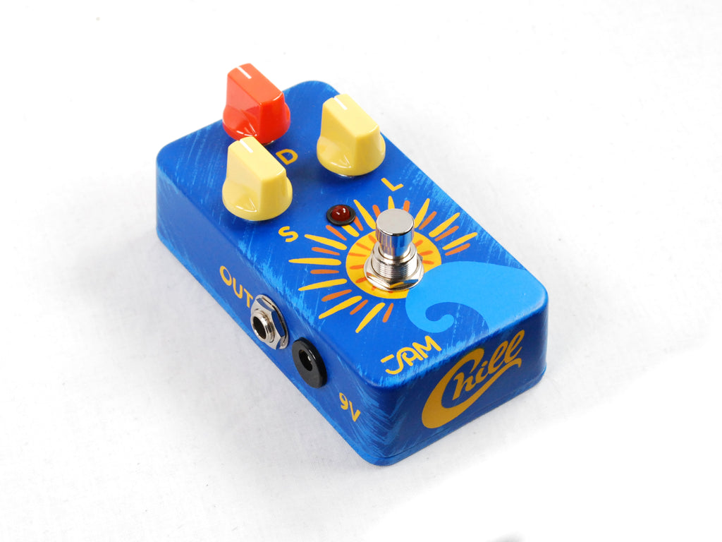 JAM Pedals Chill blue tremolo pedal — angled side view