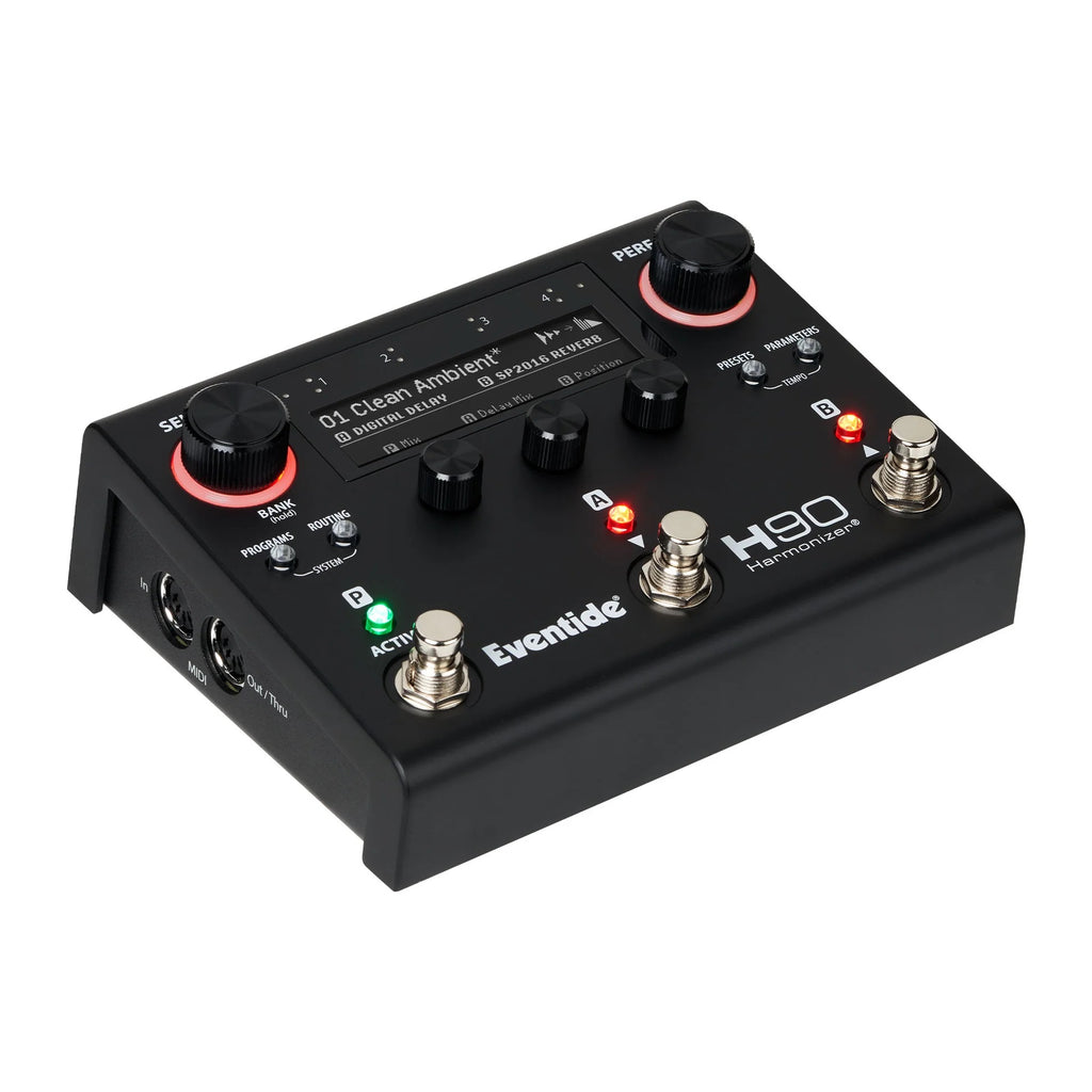Eventide H90 Dark Harmonizer pedal angled view showing controls