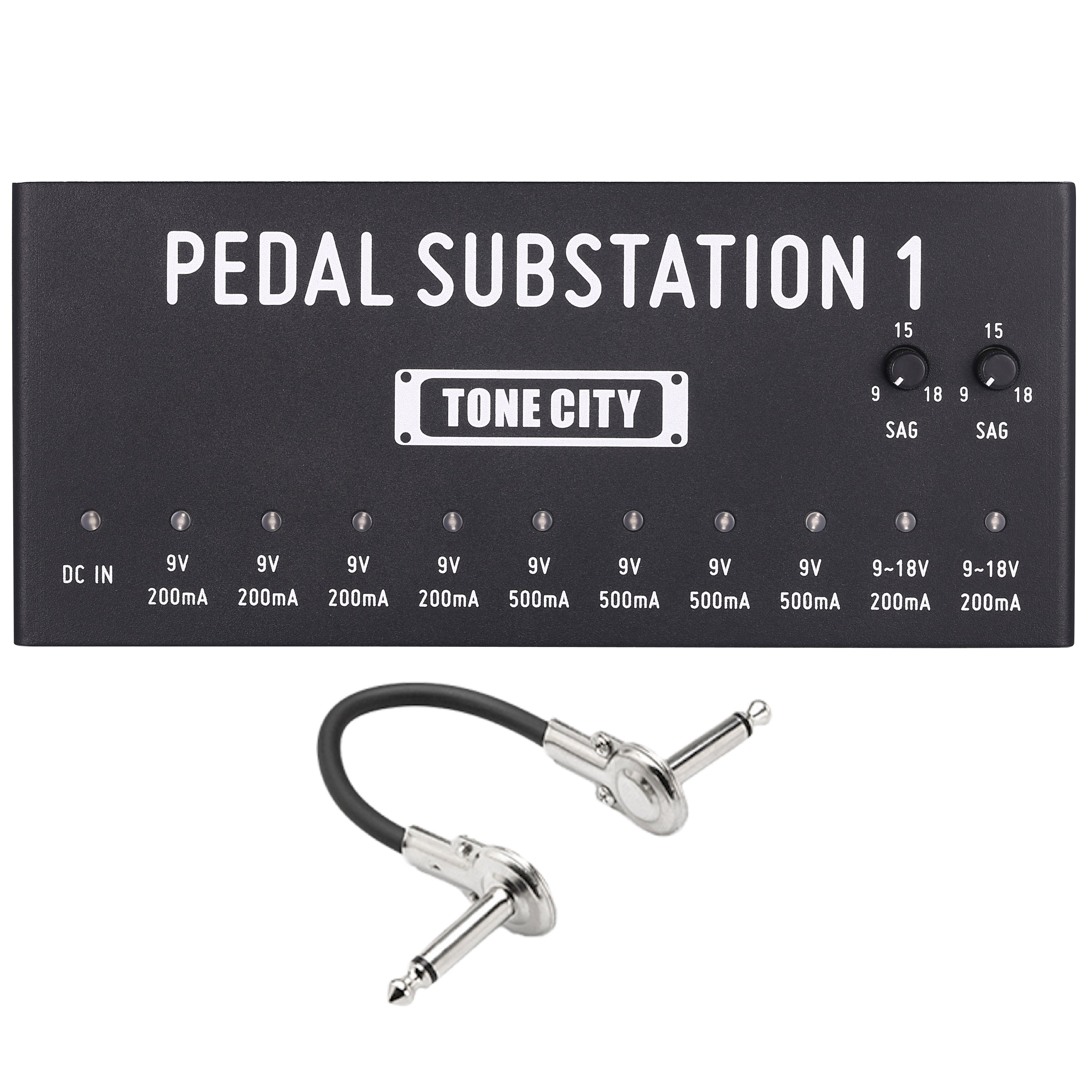 Tone City Substation 1 pedal power supply — black unit with patch cable