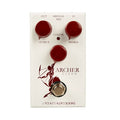 J Rockett Archer Clean boost pedal — white enclosure with red knobs front view