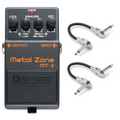 Boss MT-2 Metal Zone distortion guitar pedal — black with two patch cables