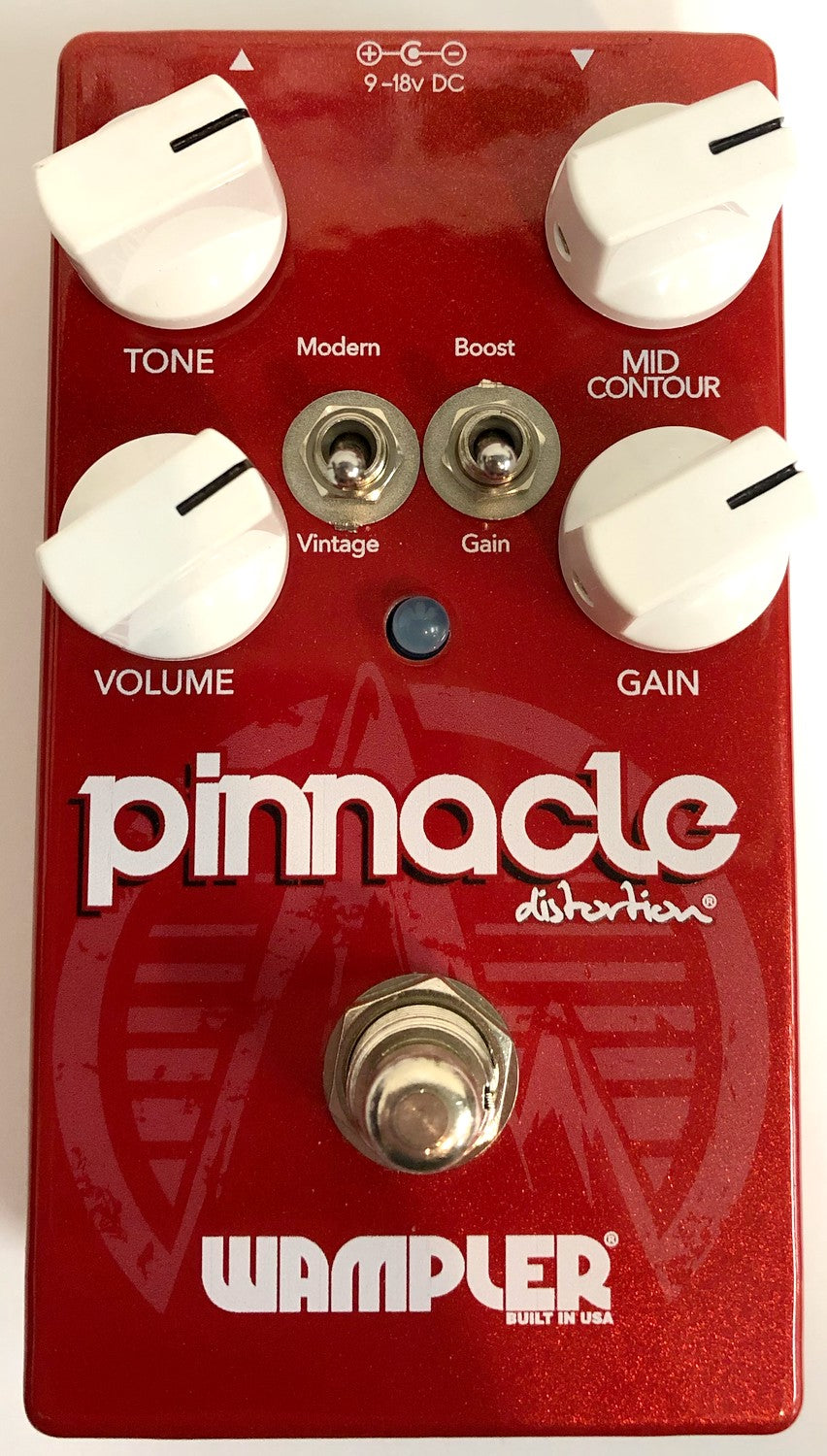 Used Wampler Pinnacle distortion pedal red enclosure front view