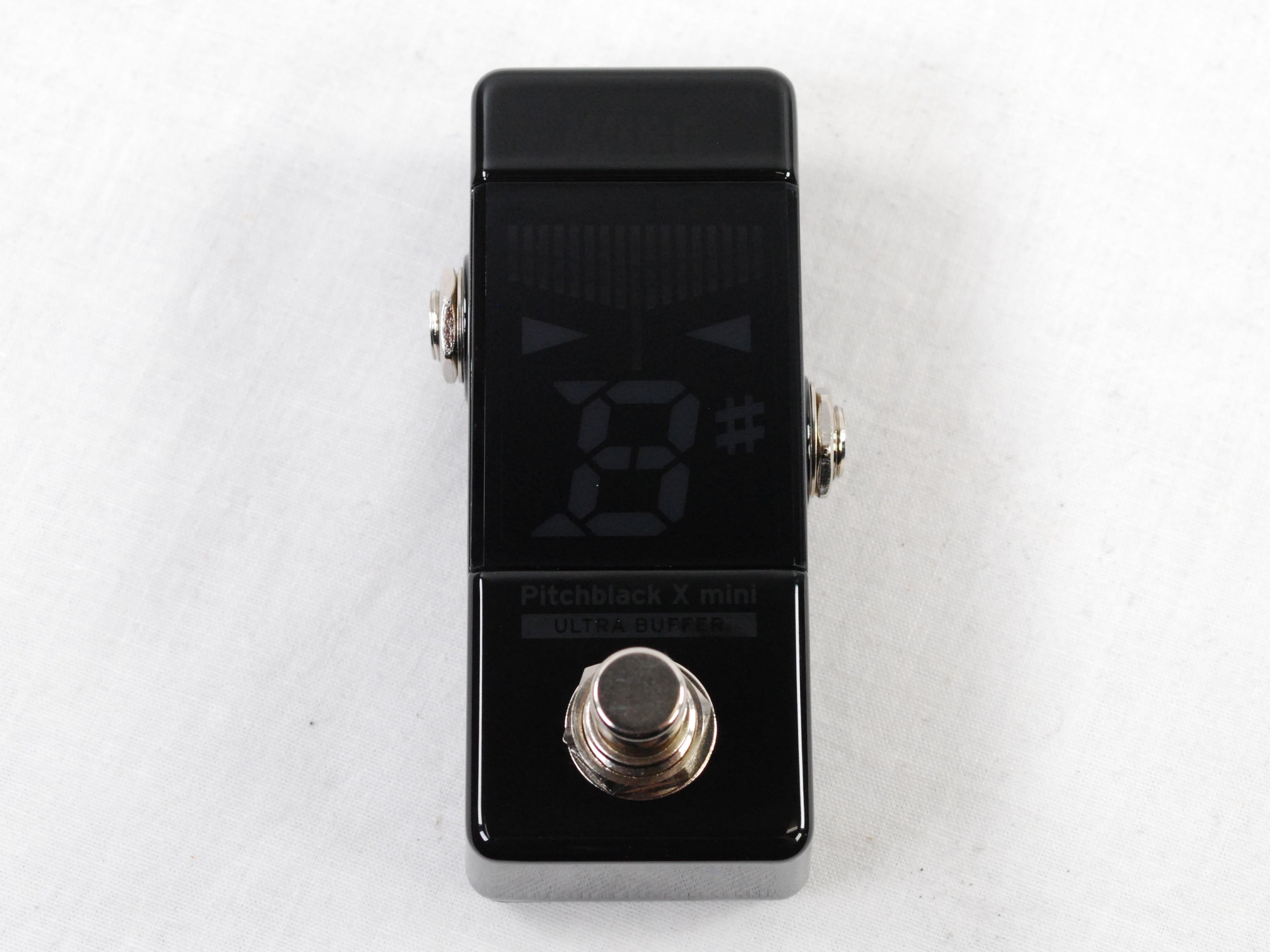 Used Korg Pitchblack X Mini tuner pedal — black enclosure display detail