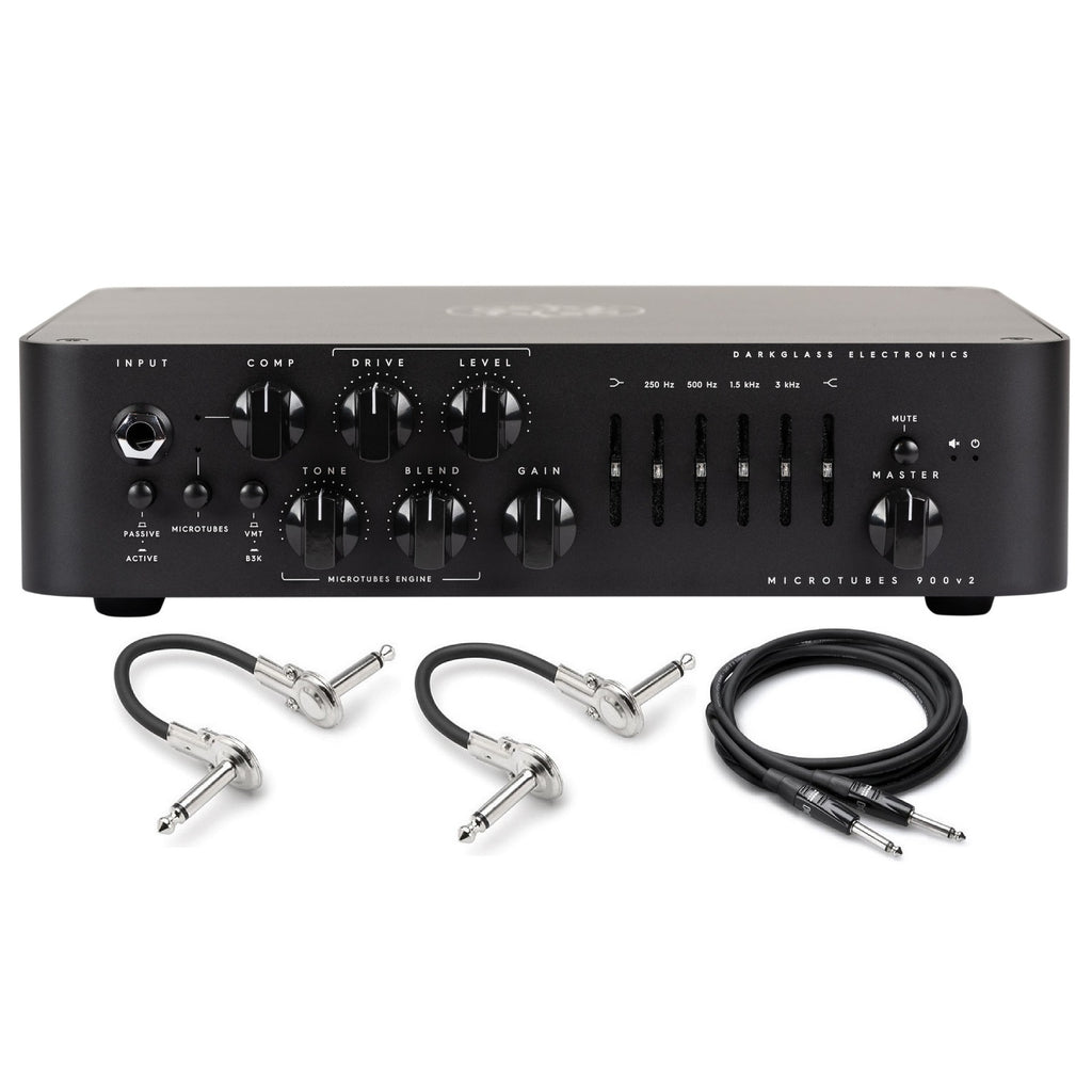Darkglass Microtubes 900 V2 bass amp head with included Hosa patch and instrument cables