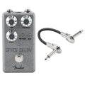 Fender Hammertone Space Delay pedal — gray hammertone enclosure with patch cable