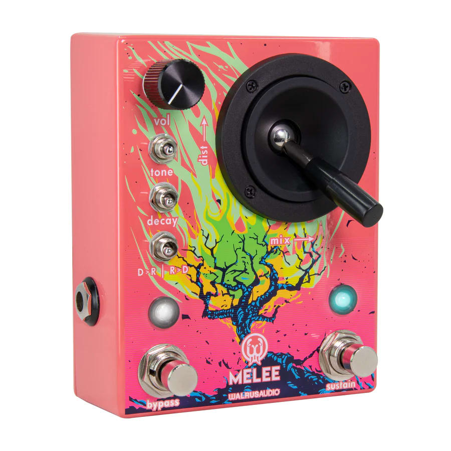 Walrus Audio Melee Wall of Noise pedal — pink, footswitches close-up