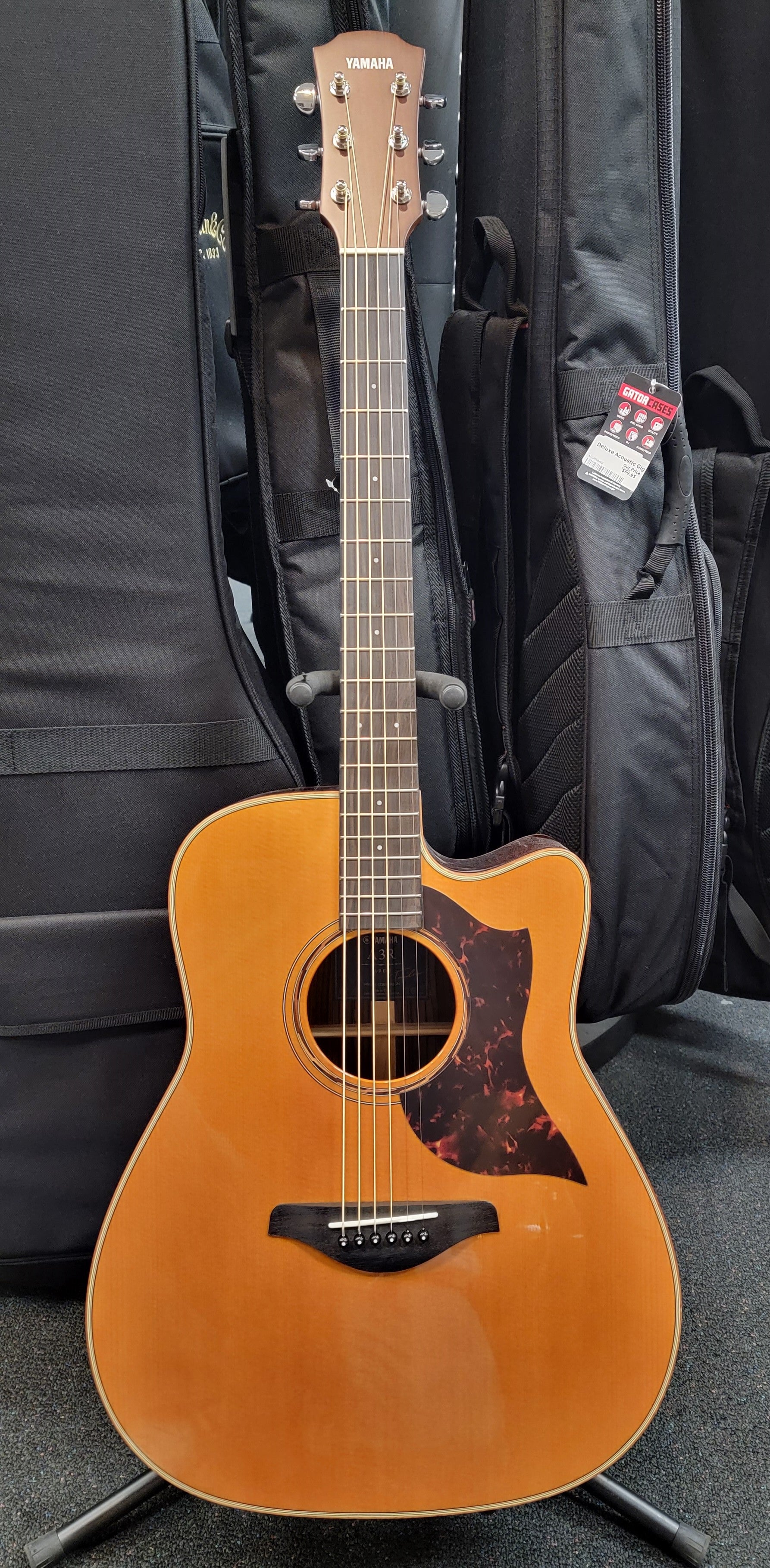 Yamaha A3R acoustic-electric guitar — spruce top close-up