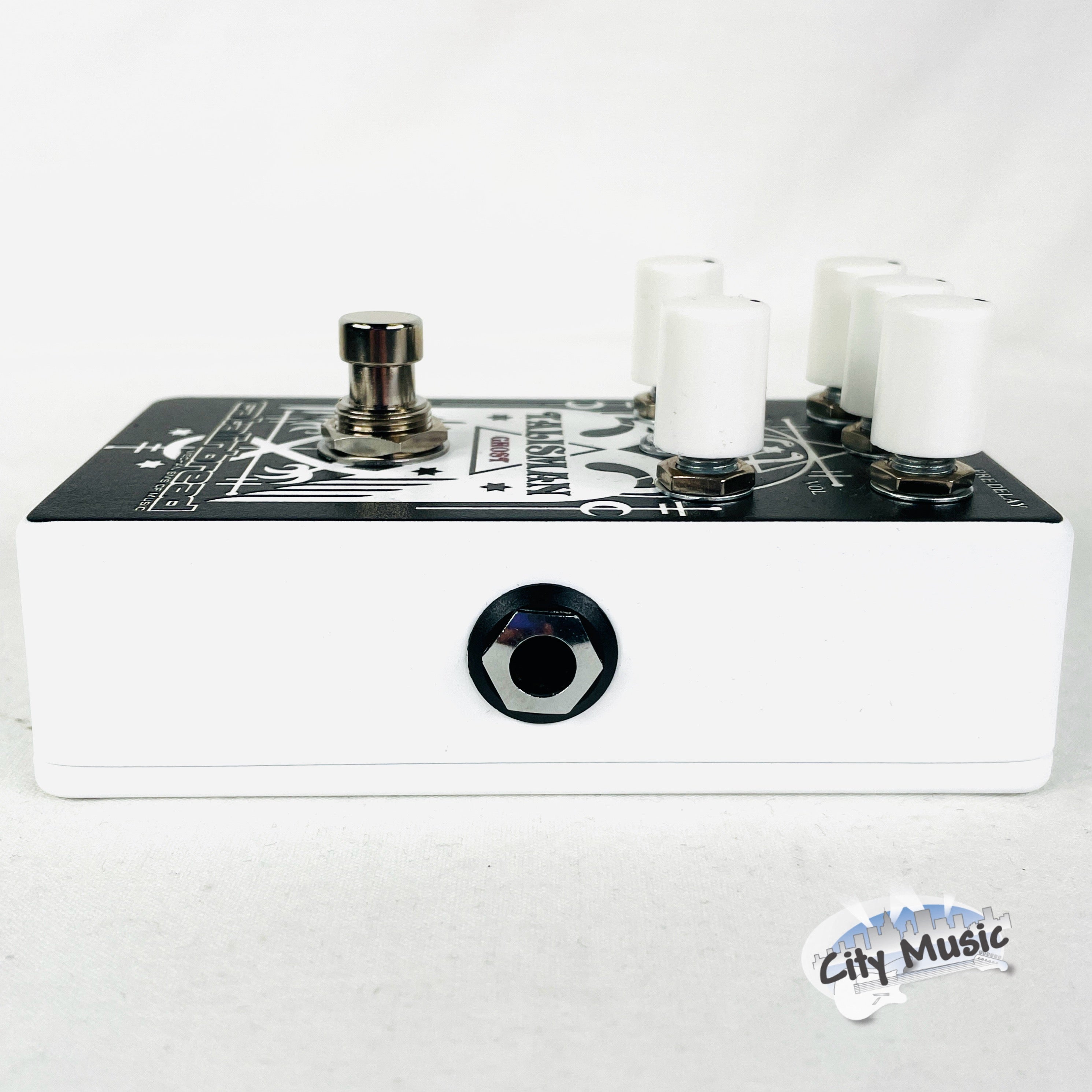 Used Catalinbread Talisman Ghost plate reverb pedal — close detail of graphics