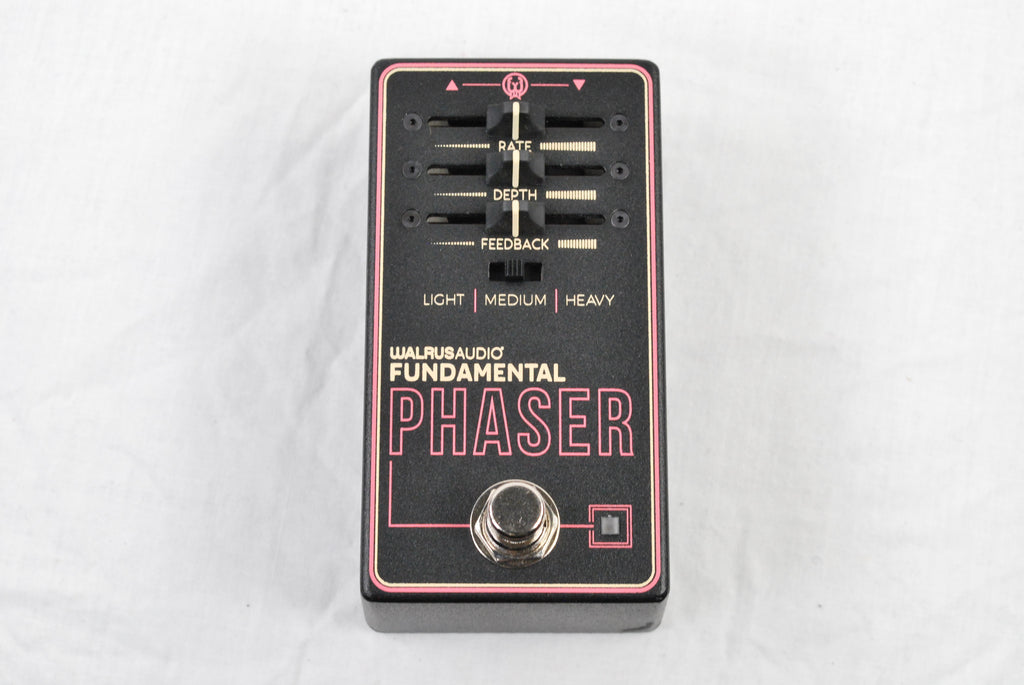 Walrus Audio Fundamental Phaser pedal — top front, sliders and Light/Medium/Heavy switch