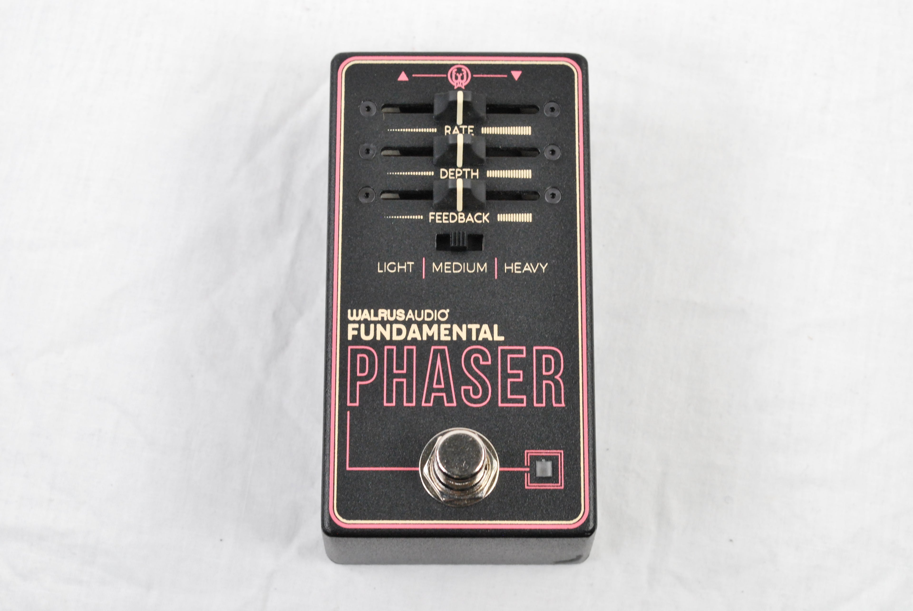 Walrus Audio Fundamental Phaser pedal — angled top view, black enclosure