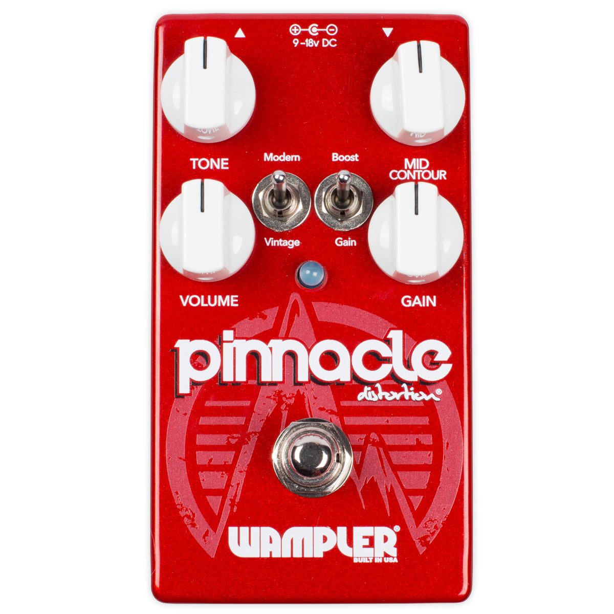 Wampler Pinnacle distortion pedal red enclosure angled view