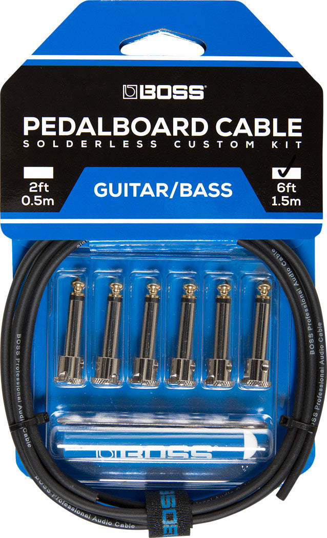 Boss BCK-6 solderless pedalboard cable kit — contents view