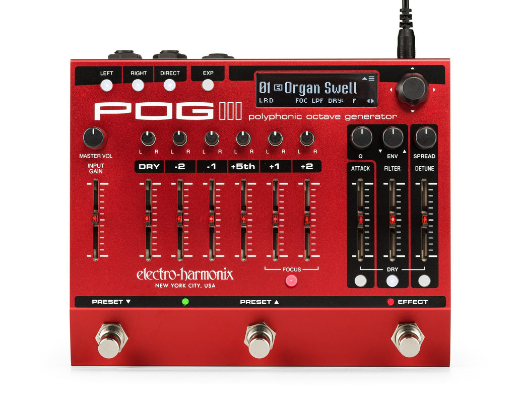 Electro-Harmonix POG3 polyphonic octave generator pedal — red, top view