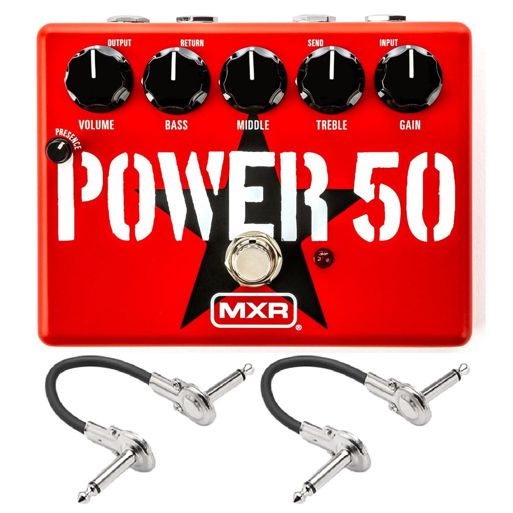 MXR TBM1 Tom Morello Power 50 overdrive pedal — red enclosure with patch cables