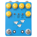 JHS Flight Delay delay pedal — blue enclosure, yellow knobs, top view